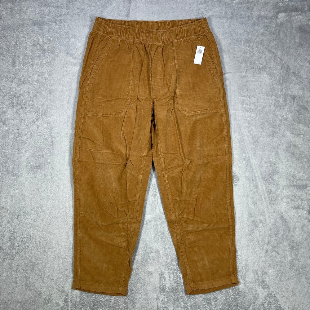 Old Navy Corduroy Pants Womens L Brown Elastic Waist Tapered Utility